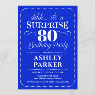 Invitation Surprise 80e fête d'anniversaire - Royal Blue Whit