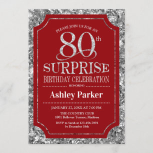 Invitation Surprise 80e fête d'anniversaire - Silver Red