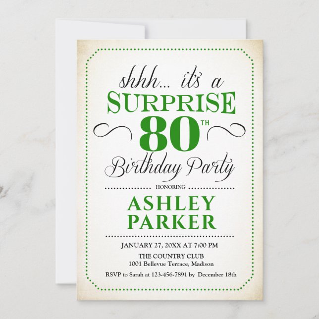 Invitation Surprise 80e fête d'anniversaire - White Green (Devant)
