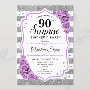 Invitation Surprise 90e anniversaire - Argent blanc violet