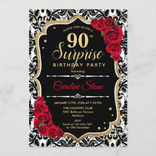 Invitation Surprise 90e anniversaire - Black Gold Red Invitat