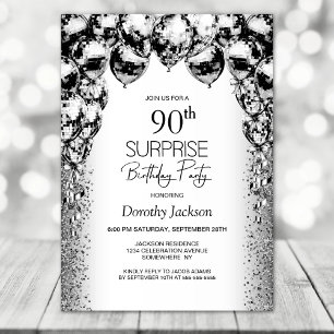 Invitation Surprise 90e anniversaire Black White Balloons Par