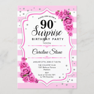 Invitation Surprise 90e anniversaire - Blanc rose