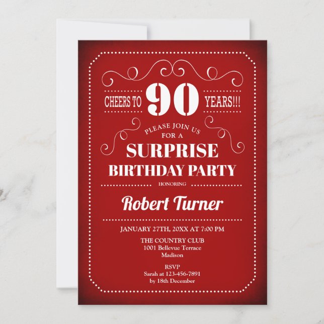 Invitation surprise 90e anniversaire - Blanc rouge (Devant)