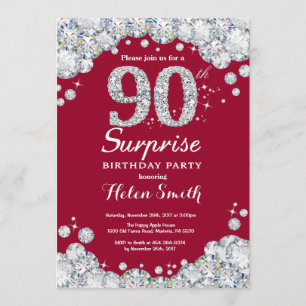 Invitation Surprise 90e anniversaire Bourgogne Rouge Argent D