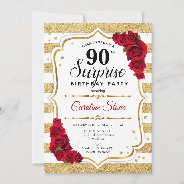 Invitation Surprise 90e anniversaire - Gold White Red (Devant)