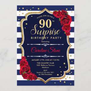 Invitation Surprise 90e anniversaire - Marine Blanc Rouge