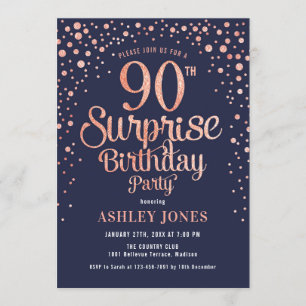 Invitation Surprise 90e anniversaire - Marine & Rose Gold
