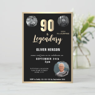 Invitation Surprise 90e Anniversaire Métallic Or Moderne