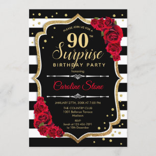 Invitation Surprise 90e anniversaire - Noir Blanc Rouge