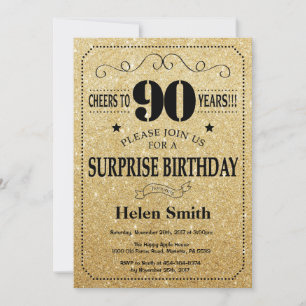 Invitation Surprise 90e anniversaire Parties scintillant noir