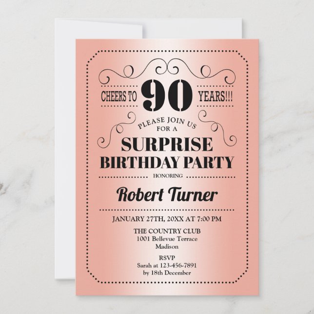 Invitation Surprise 90e anniversaire - Rose Gold Black (Devant)
