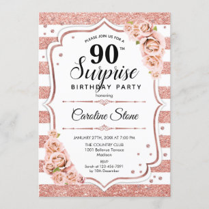 Invitation Surprise 90e anniversaire - Rose Gold White Rose