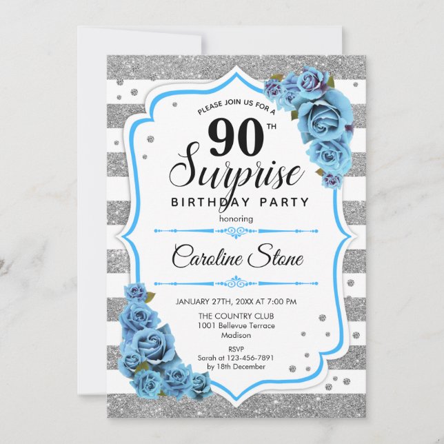 Invitation Surprise 90e anniversaire - Silver White Blue (Devant)