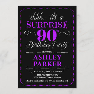 Invitation Surprise 90e fête d'anniversaire - Black Purple