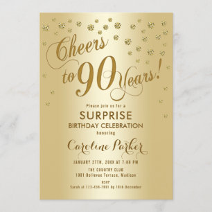Invitation Surprise 90e fête d'anniversaire - Gold