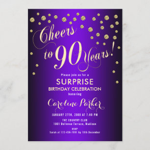 Invitation Surprise 90e fête d'anniversaire - Gold Purple