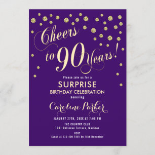 Invitation Surprise 90e fête d'anniversaire - Gold Purple