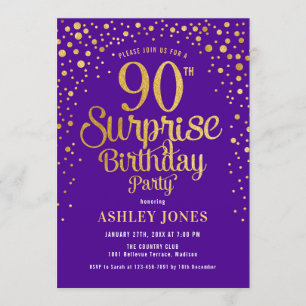 Invitation Surprise 90e fête d'anniversaire - Purple & Gold