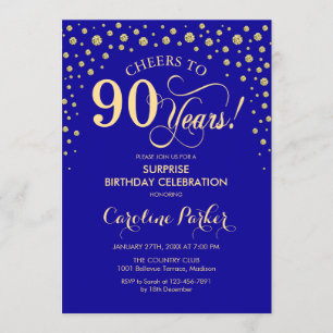 Invitation Surprise 90e fête d'anniversaire - Royal Blue Gold