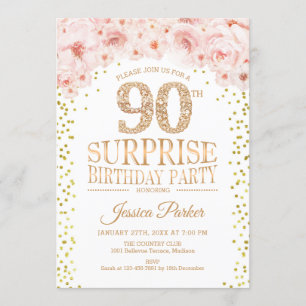 Invitation Surprise 90e fête d'anniversaire - White Gold Pink