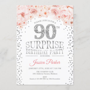 Invitation Surprise 90e fête d'anniversaire - White Silver Pi