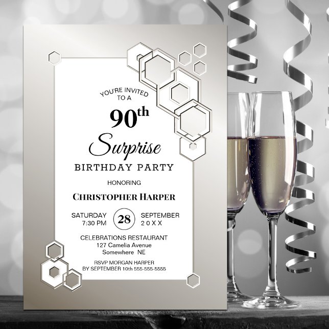 Invitation Surprise 90ème Soie Fête d'anniversaire géométriqu (Créateur téléchargé)