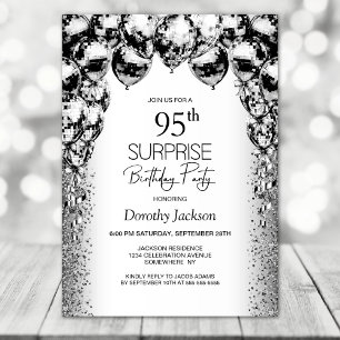 Invitation Surprise 95e anniversaire Black White Balloons Par