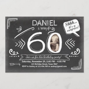 Invitation surprise à l'anniversaire 60e Chalkboar