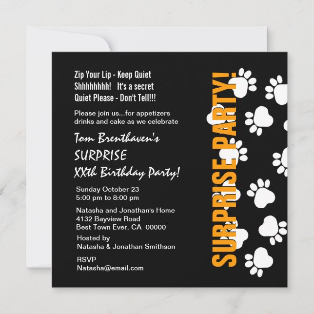 Invitation SURPRISE Année personnalisée Empreintes de pattes  (Devant)