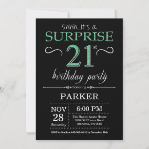 Invitation Surprise Anniversaire 21 ans Paillettes Noires et 