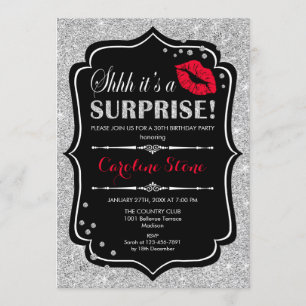 Invitation Surprise Anniversaire - Black Red Silver