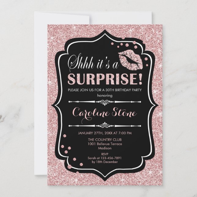 Invitation Surprise Anniversaire - Black Rose Gold (Devant)