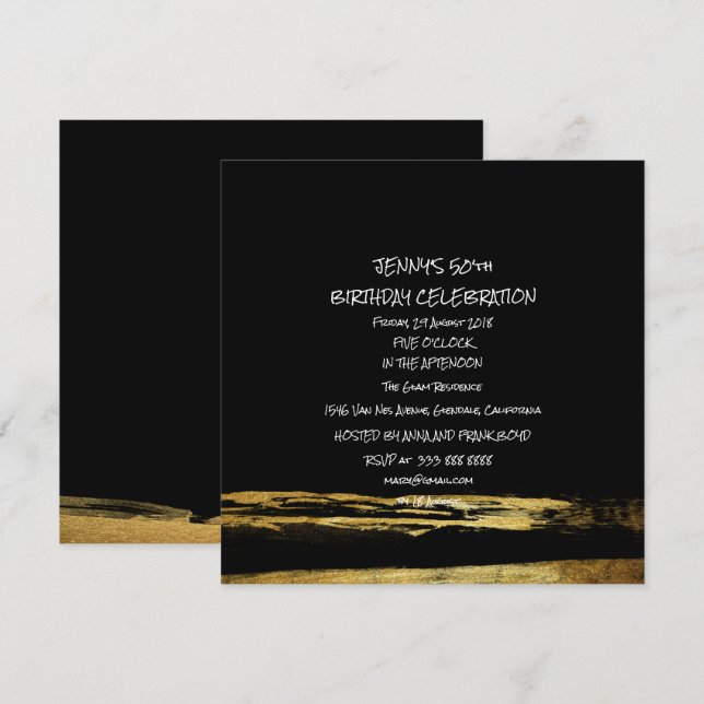 Invitation Surprise Anniversaire de la fête Golden Black Bros (Devant / Derrière)