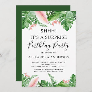 Invitation Surprise Anniversaire Fête Tropical Palm Floral
