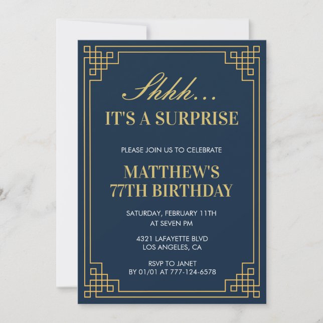 Invitation Surprise Anniversaire Marine bleu Gold Hommes 77e  (Devant)