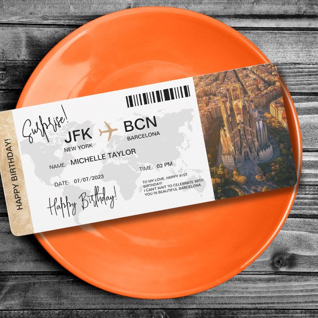 Invitation Surprise Anniversaire Pass Barcelone Billet (Créateur téléchargé)