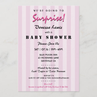 Invitation surprise Baby shower rose rayures