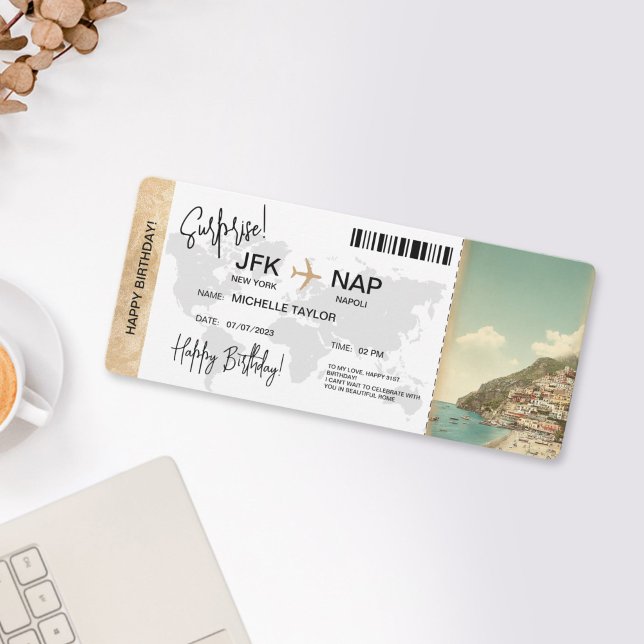 Invitation Surprise Birthday Boarding Pass Trip Ticket (SURPRISE BIRTHDAY TRIP POSITANO ITALY)