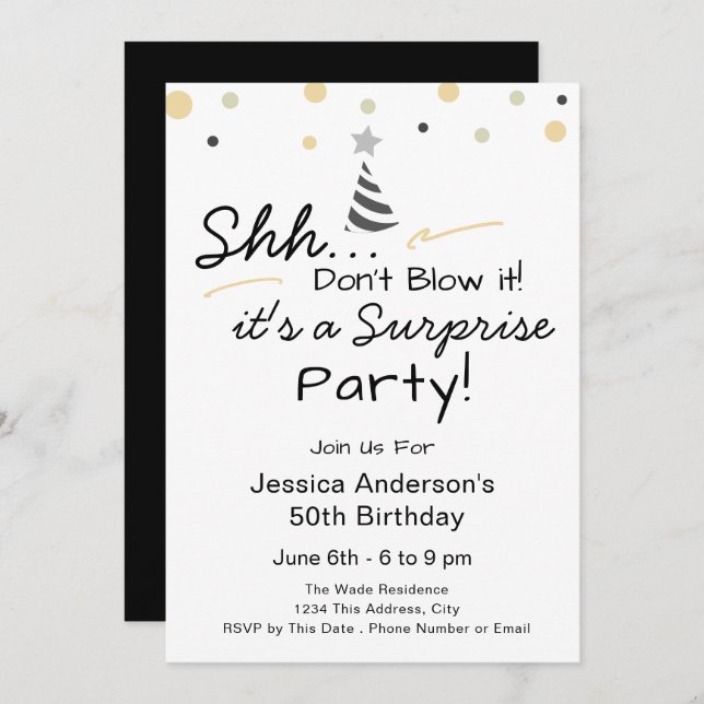 Invitation Surprise Birthday Party don't blow it (Devant / Derrière)