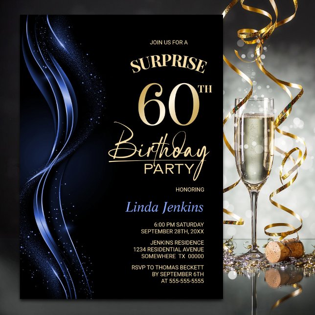 Invitation Surprise Black Blue 60th Birthday Party (Créateur téléchargé)