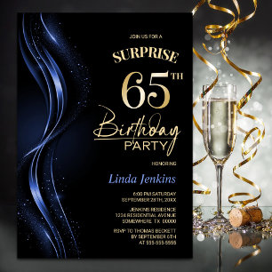 Invitation Surprise Black Blue 65e fête d'anniversaire