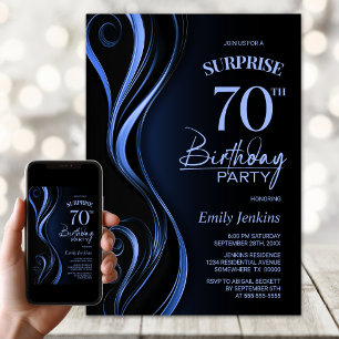Invitation Surprise Black Blue 70th Birthday Party