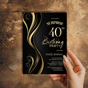Invitation Surprise Black Gold 40th Birthday Party
