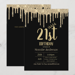 Invitation SURPRISE Black Gold Dripping Parties scintillant 2