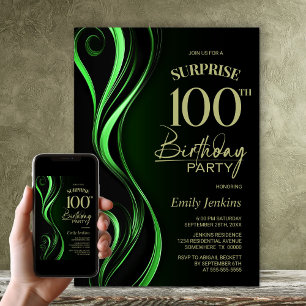 Invitation Surprise Black Green 100e fête d'anniversaire
