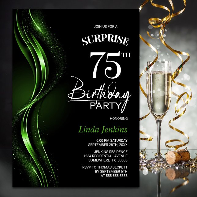 Invitation Surprise Black Green 75e anniversaire (Créateur téléchargé)