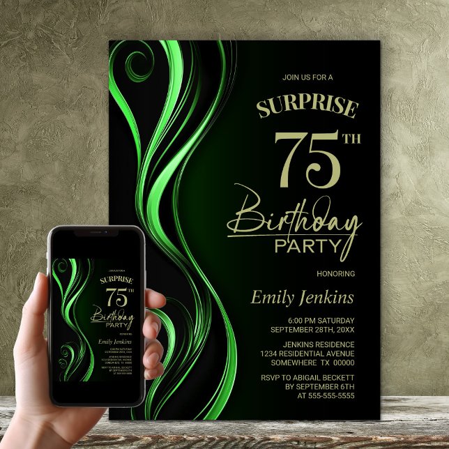 Invitation Surprise Black Green 75e anniversaire (Créateur téléchargé)