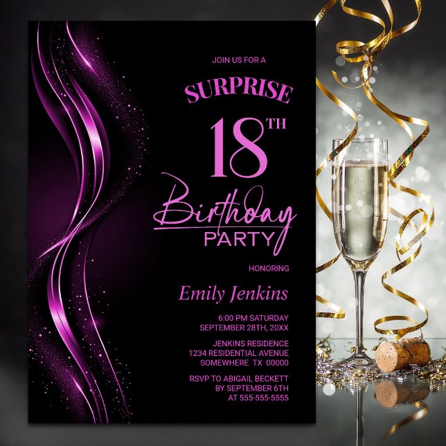 Invitation Surprise Black Pink 18ème anniversaire (Créateur téléchargé)