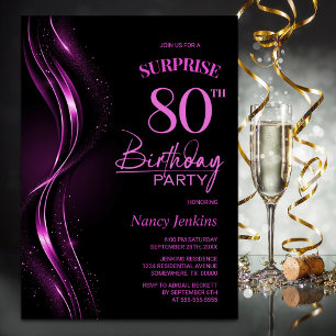 Invitation Surprise Black Pink 80e fête d'anniversaire